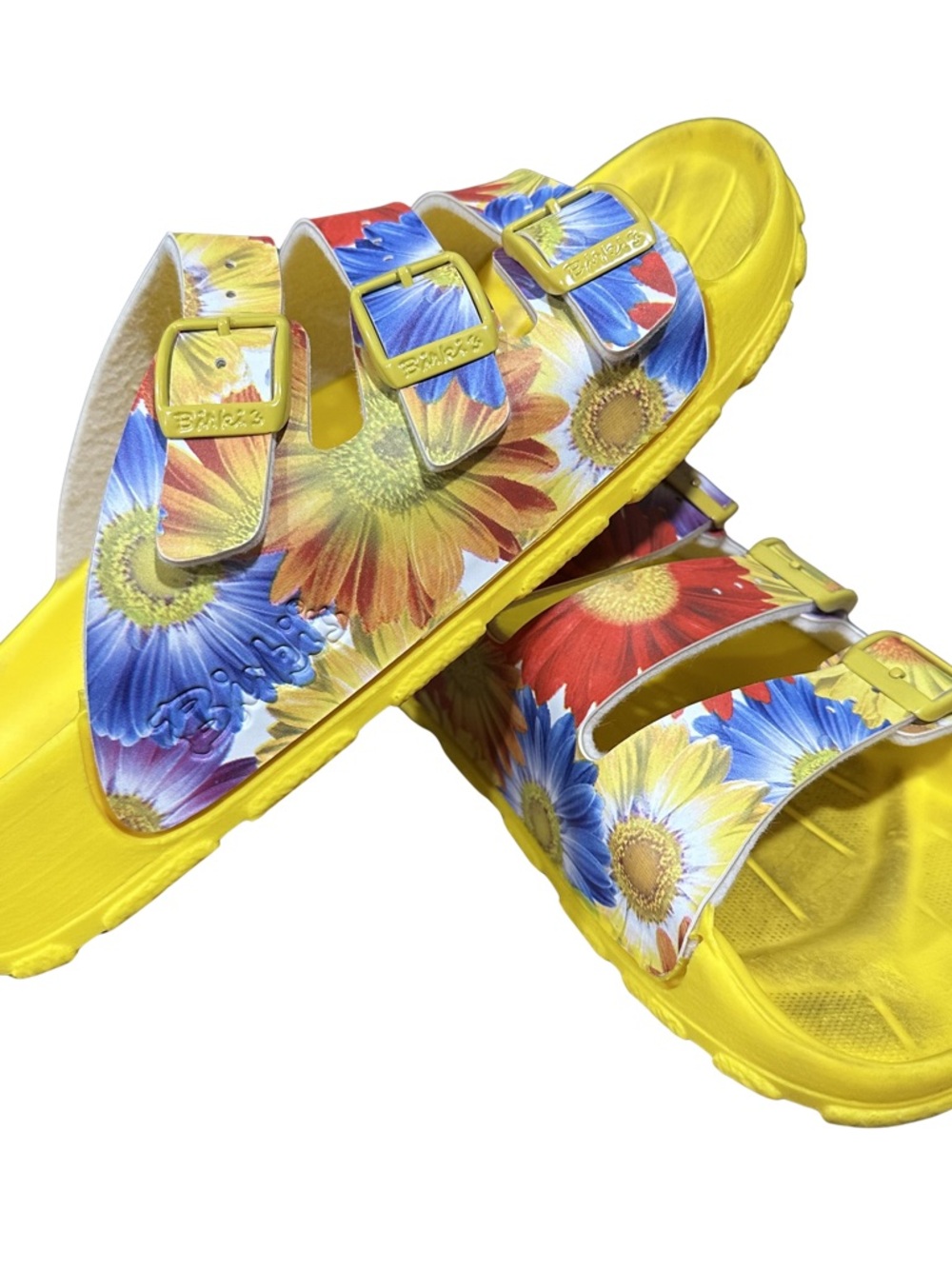 Birkinstock Birki's Yellow Floral Open Toe Waterproof Slide Sandals Womens 38